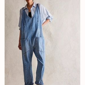Free People Light Blue Denim Jumpsuit